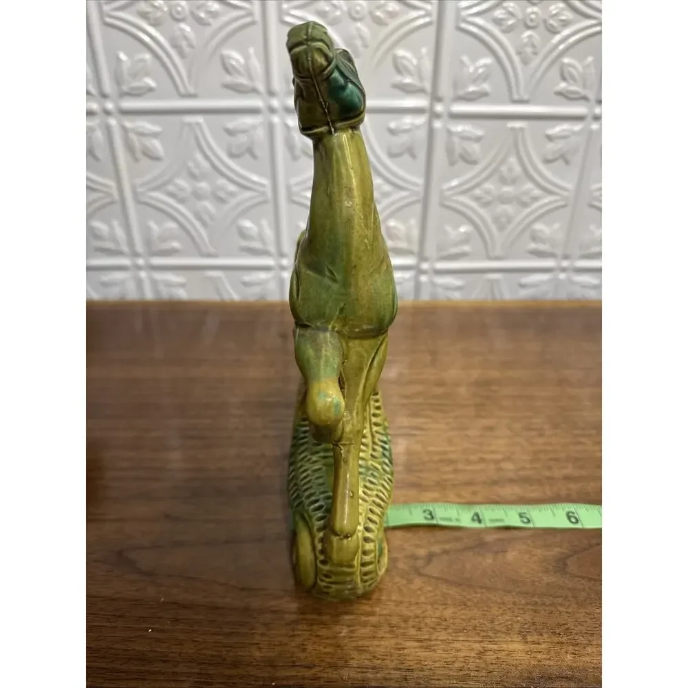 Vtg Glazed Ceramic Prancing Horse Figurine Green Japan 8.5”